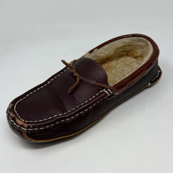 Cabelas Oil Tanned Leather Slippers Mens 9 M Sherpa Lined Moccasin Loafers - Picture 6 of 16